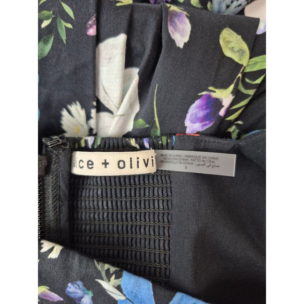 Alice + Olivia Black Veda Floral Pleated Stretch Cotton Minidress Size 6 & - Picture 6 of 7